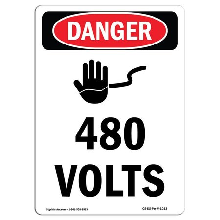 SIGNMISSION Safety Sign, OSHA Danger, 5" Height, 480 Volts, Portrait OS-DS-D-35-V-1013